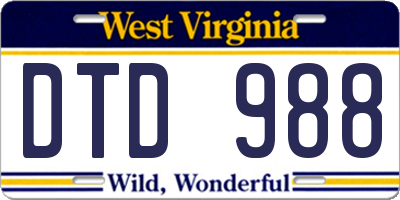 WV license plate DTD988