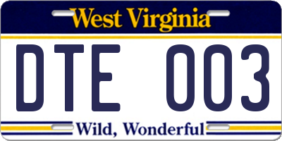 WV license plate DTE003