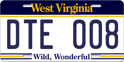 WV license plate DTE008
