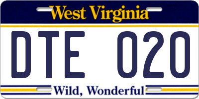WV license plate DTE020