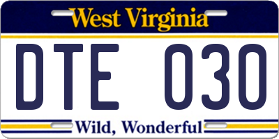 WV license plate DTE030