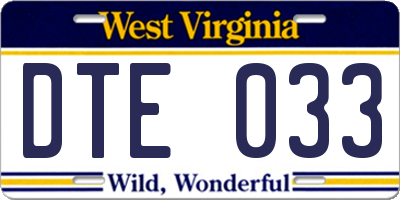 WV license plate DTE033