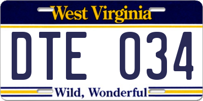 WV license plate DTE034