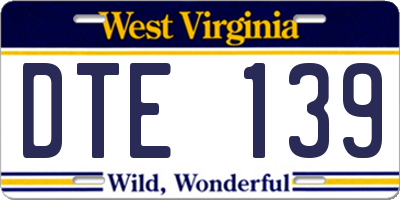 WV license plate DTE139