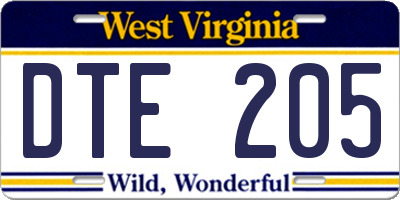 WV license plate DTE205