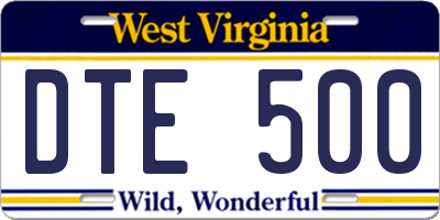 WV license plate DTE500