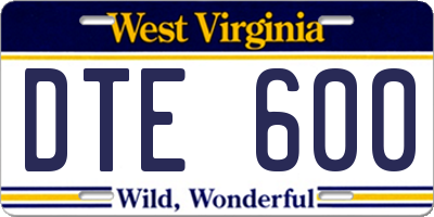 WV license plate DTE600