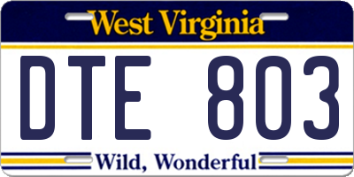 WV license plate DTE803