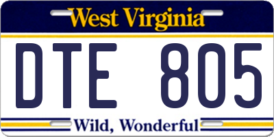 WV license plate DTE805