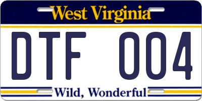 WV license plate DTF004