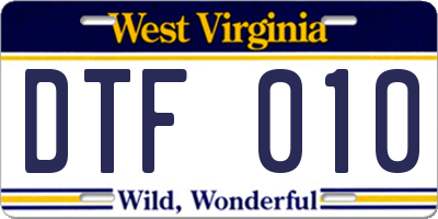 WV license plate DTF010