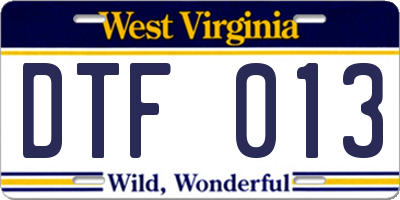 WV license plate DTF013