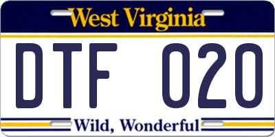 WV license plate DTF020