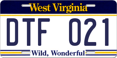 WV license plate DTF021