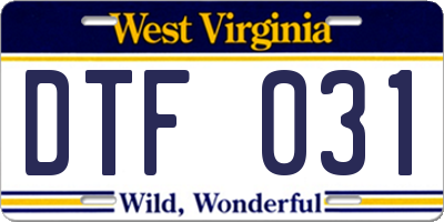 WV license plate DTF031