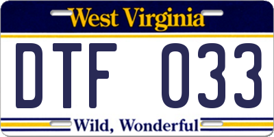 WV license plate DTF033