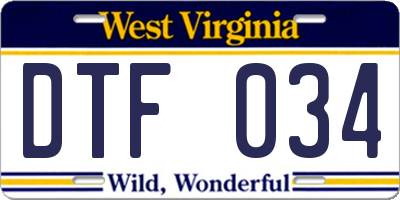 WV license plate DTF034