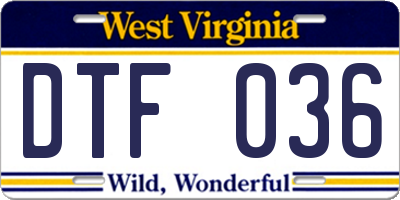 WV license plate DTF036