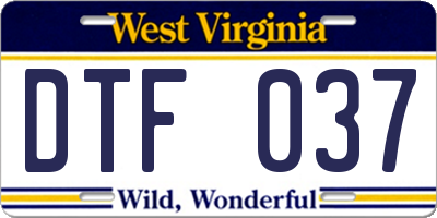 WV license plate DTF037