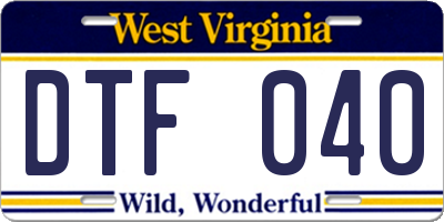 WV license plate DTF040
