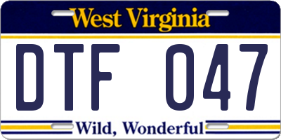 WV license plate DTF047