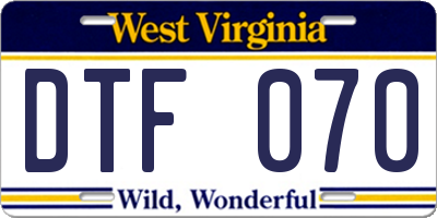 WV license plate DTF070
