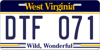 WV license plate DTF071