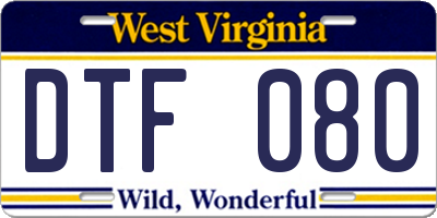 WV license plate DTF080