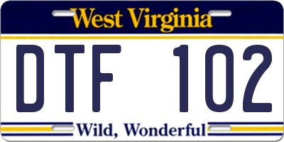 WV license plate DTF102