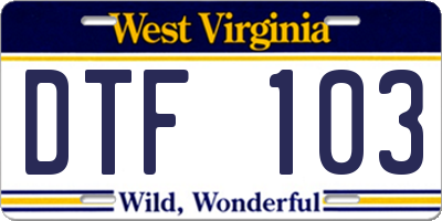 WV license plate DTF103