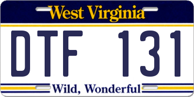 WV license plate DTF131