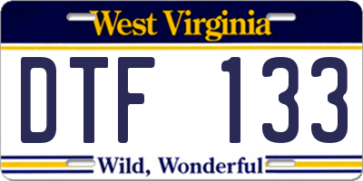 WV license plate DTF133
