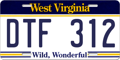WV license plate DTF312