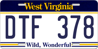 WV license plate DTF378