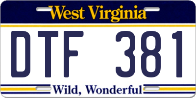 WV license plate DTF381