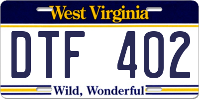 WV license plate DTF402