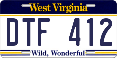 WV license plate DTF412
