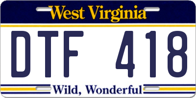 WV license plate DTF418