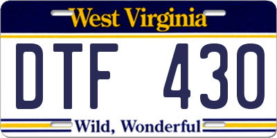 WV license plate DTF430