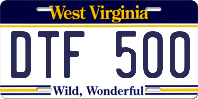 WV license plate DTF500