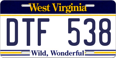 WV license plate DTF538