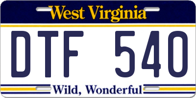 WV license plate DTF540