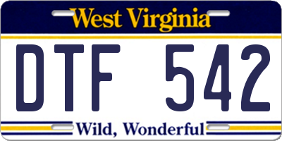 WV license plate DTF542