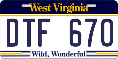 WV license plate DTF670