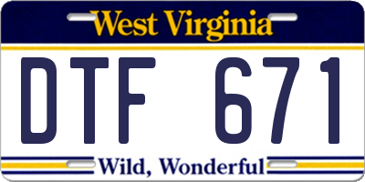 WV license plate DTF671