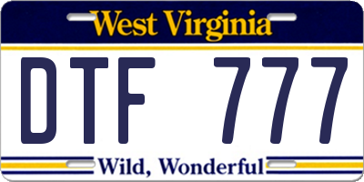 WV license plate DTF777
