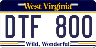 WV license plate DTF800