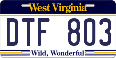 WV license plate DTF803