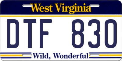 WV license plate DTF830