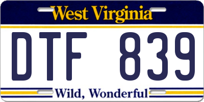 WV license plate DTF839